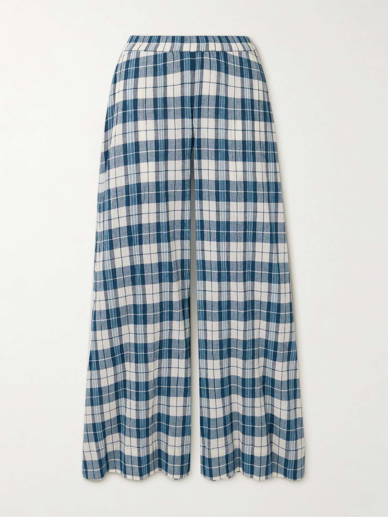 Suzie Kondi Elira Checked Cotton-gauze Wide-leg Pants In Blue