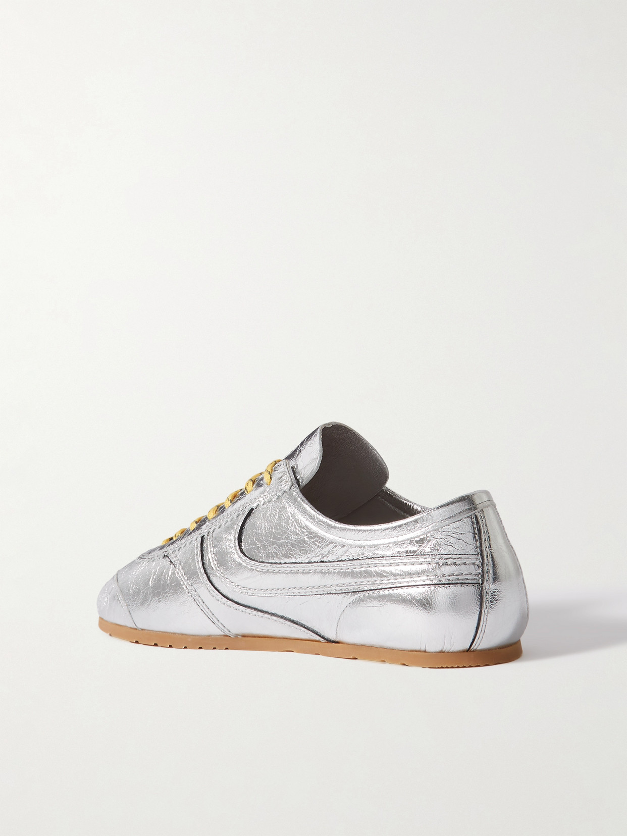 DRIES VAN NOTEN METALLIC CRINKLED-LEATHER SNEAKERS
