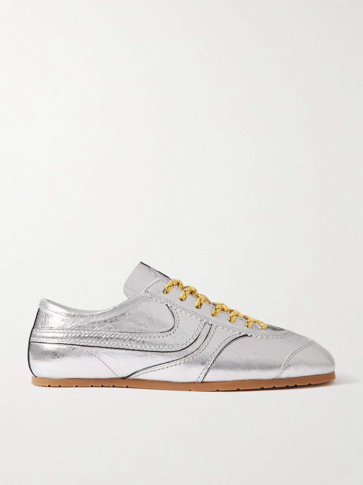 Dries Van Noten Metallic Crinkled-leather Sneakers In Silver