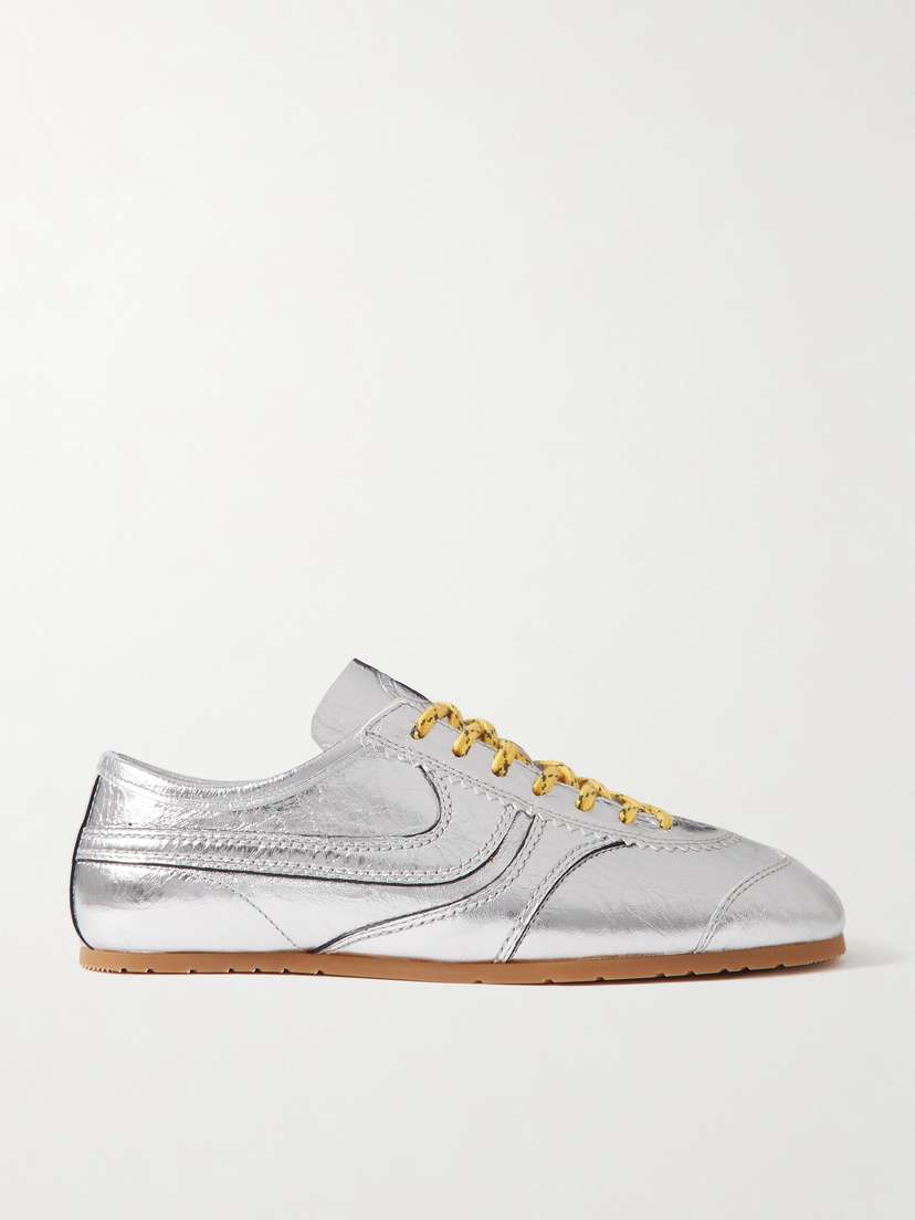 Dries Van Noten Metallic Crinkled-leather Sneakers