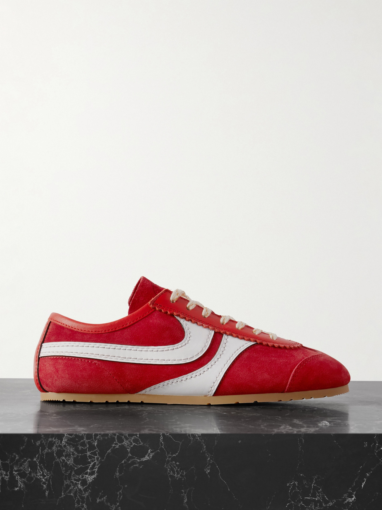 Dries Van Noten Leather-trimmed Suede Sneakers In Red