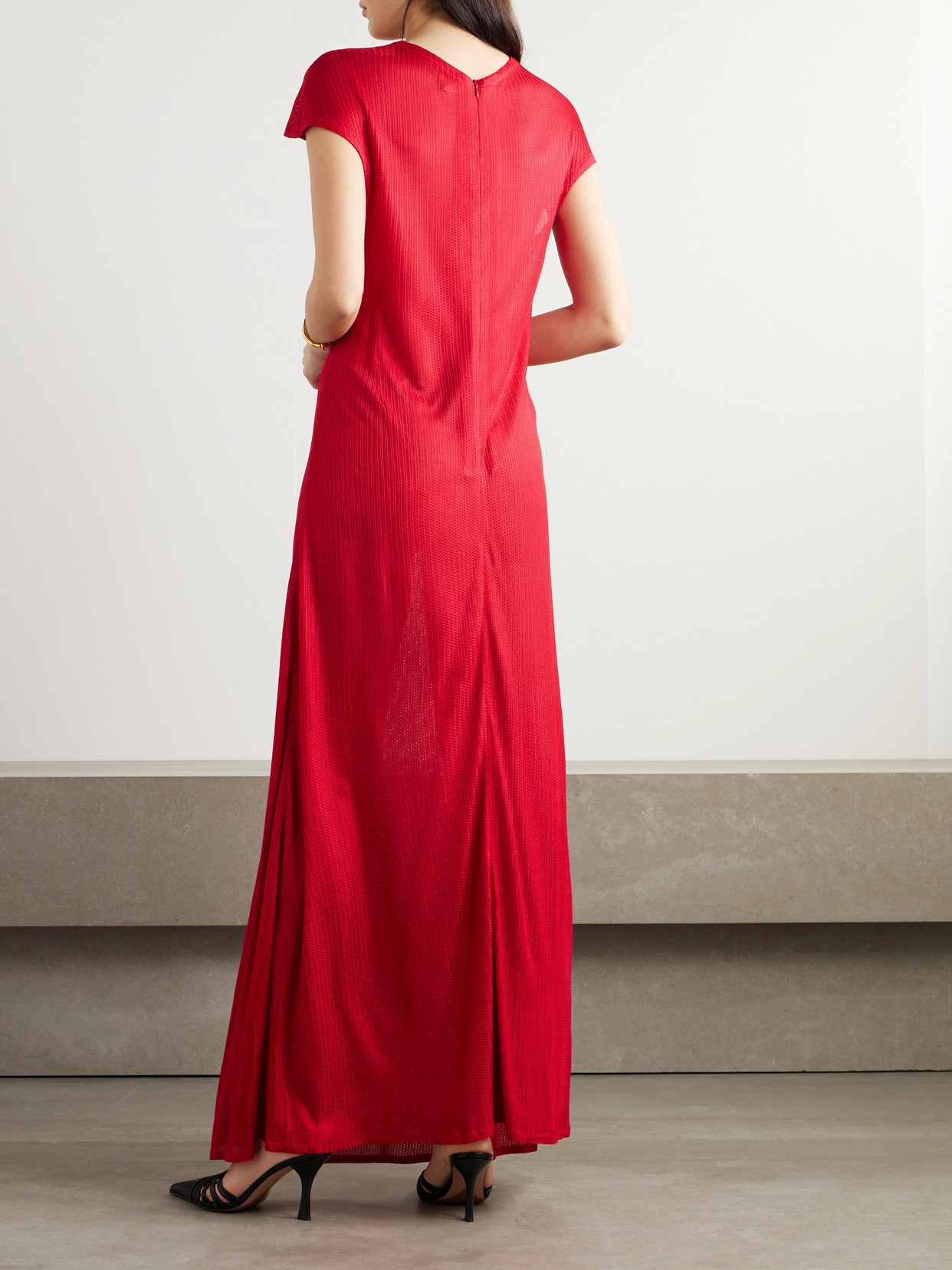 Shop Giuliva Heritage The Macy Pointelle-knit Maxi Dress In Red