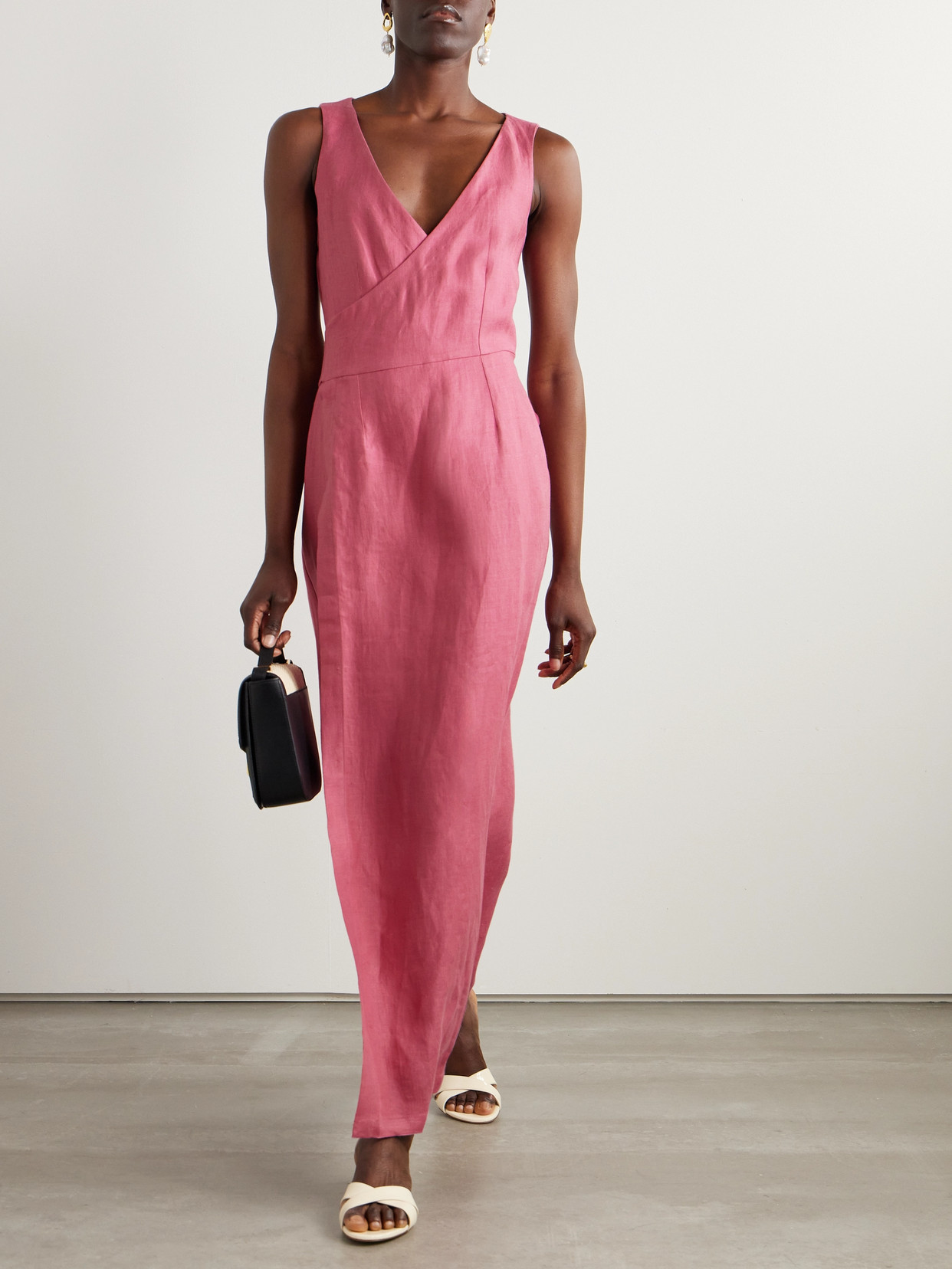 Giuliva Heritage Lyra Linen-twill Maxi Wrap Dress In Pink