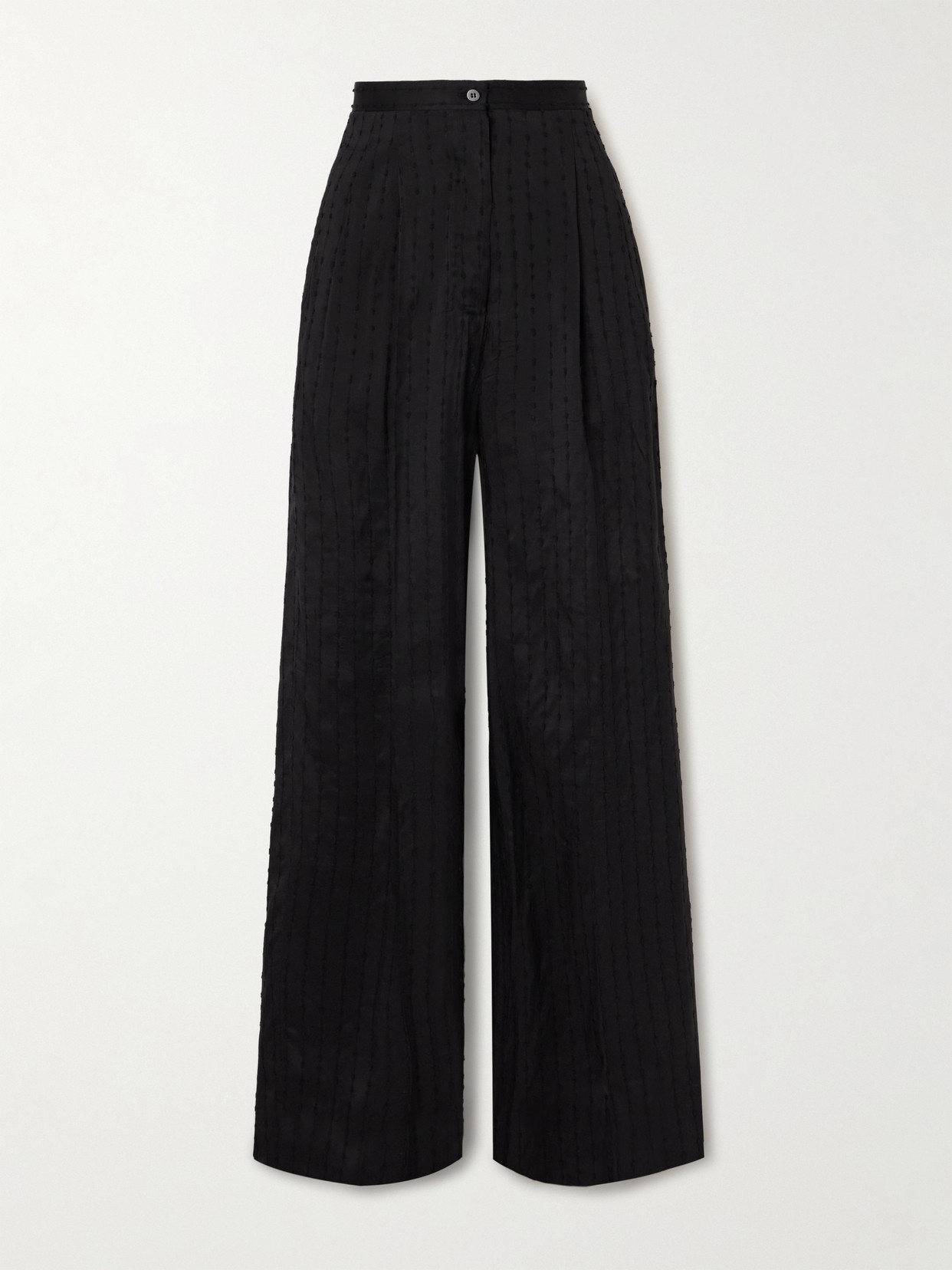 Giuliva Heritage Elsa Pleated Striped Swiss-dot Woven Straight-leg Pants In Black