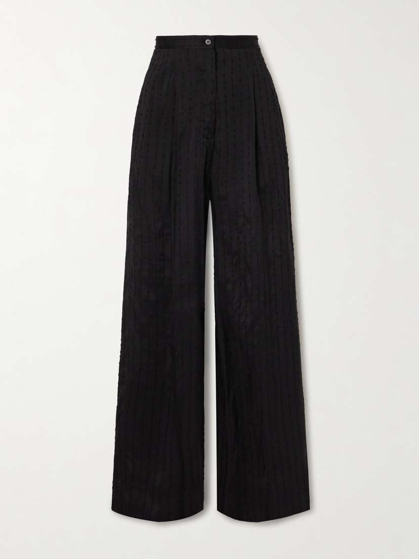 Giuliva Heritage Elsa Pleated Striped Swiss-dot Woven Straight-leg Pants