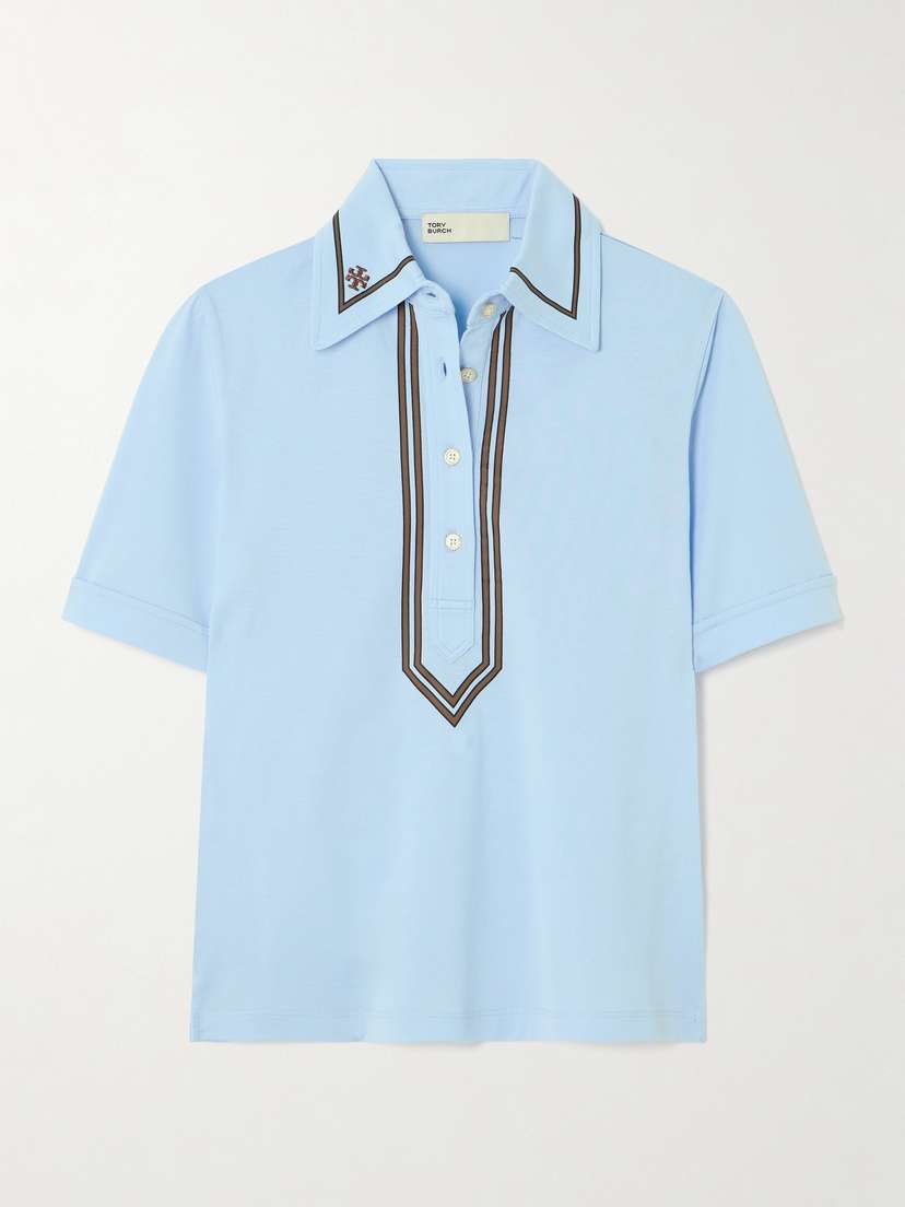 Tory Sport Embroidered Contrast-tipped Cotton-jersey Polo Shirt