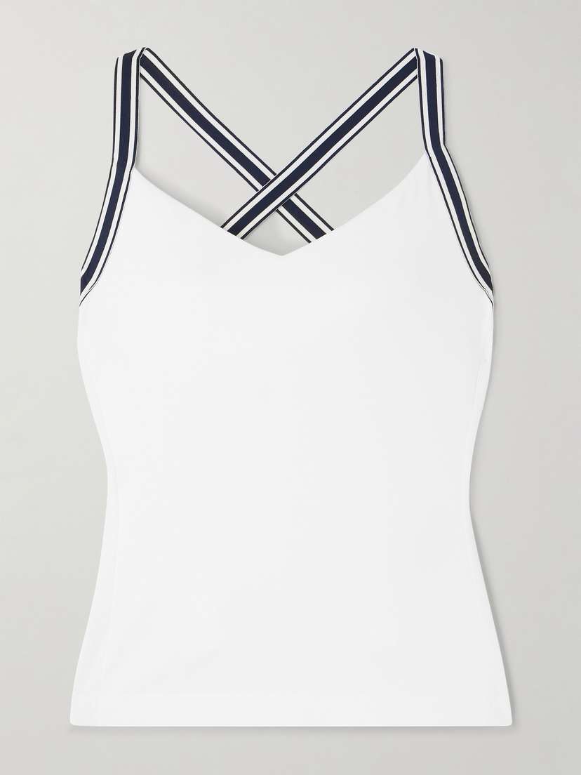 Tory Sport Grosgrain And Mesh-trimmed Stretch-jersey Tank