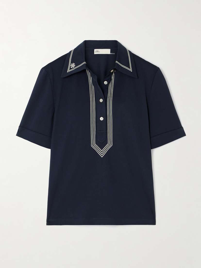 Tory Sport Printed Embroidered Mercerized Cotton-jersey Polo Shirt