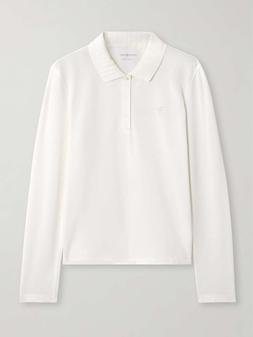 Tory Sport Embroidered Stretch Cotton-blend Piqué Polo Shirt - x large