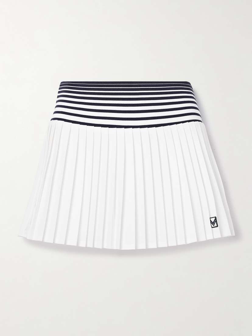 Tory Sport Striped Pleated Stretch Knit-trimmed Stretch-jersey Tennis Skirt - x small