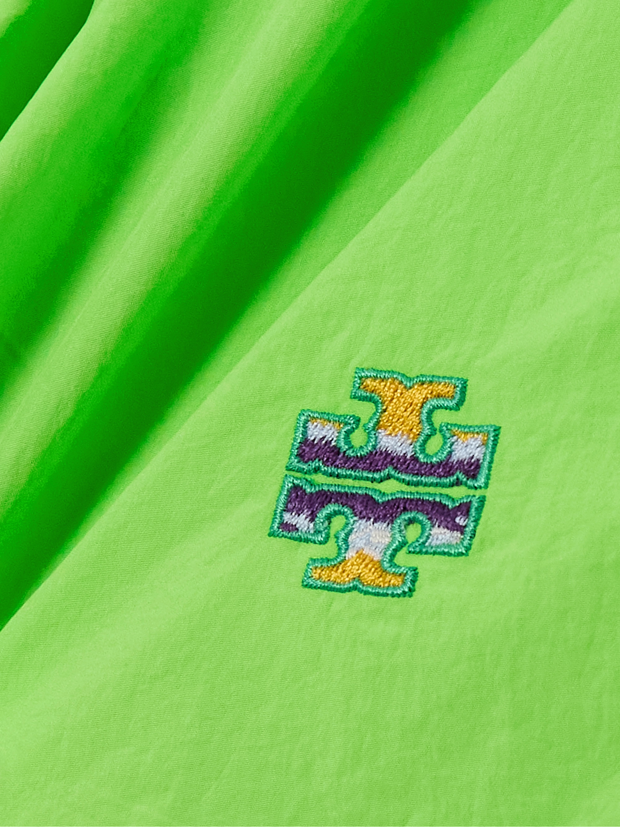 TORY SPORT Embroidered crinkled-shell shorts