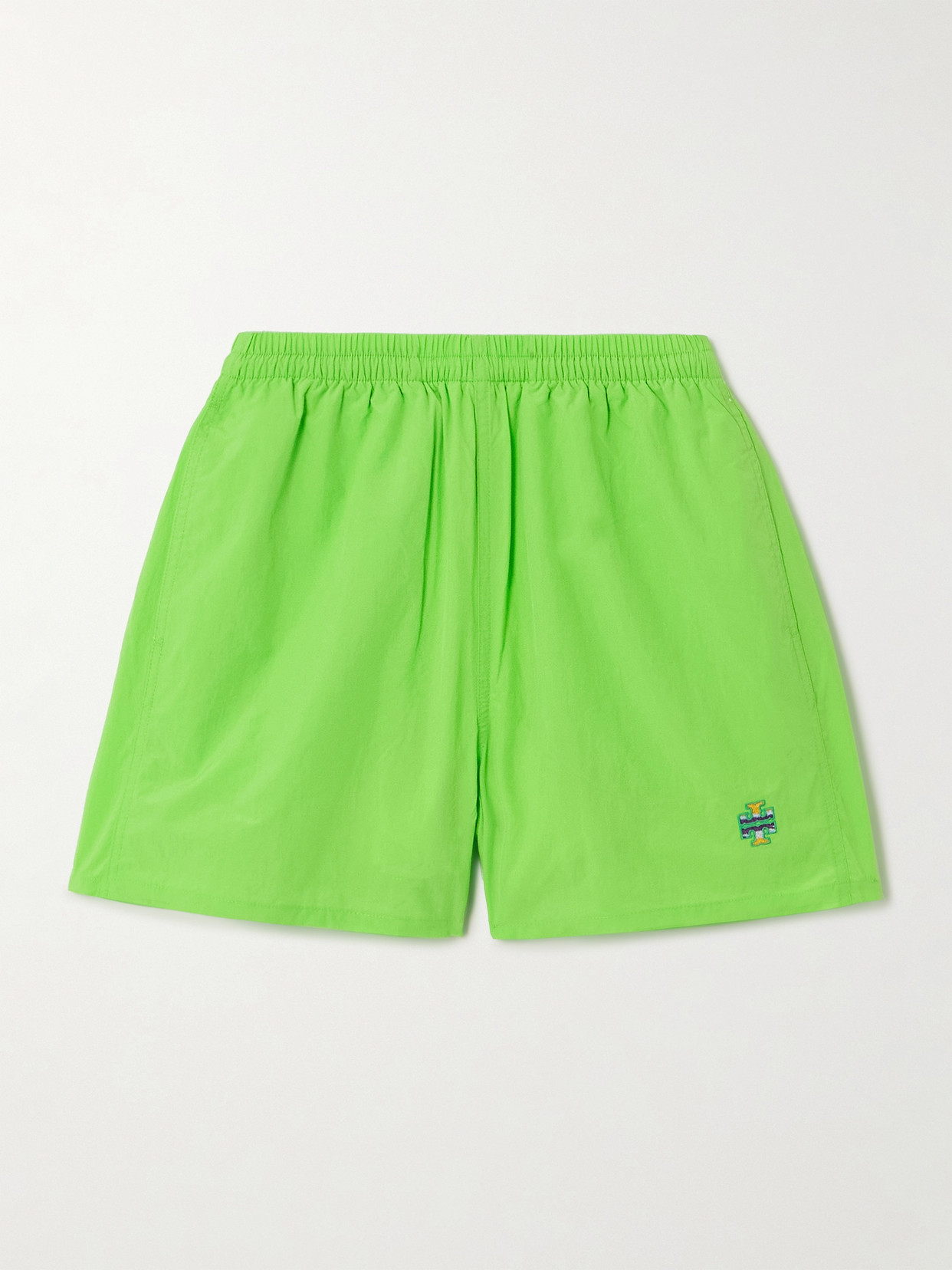 Tory Sport Embroidered Crinkled-shell Shorts In Green