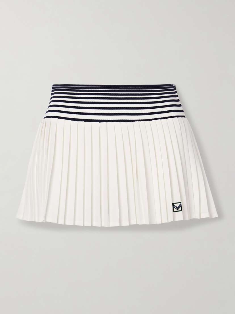 Tory Sport Striped Knit-trimmed Pleated Stretch-jersey Tennis Skirt