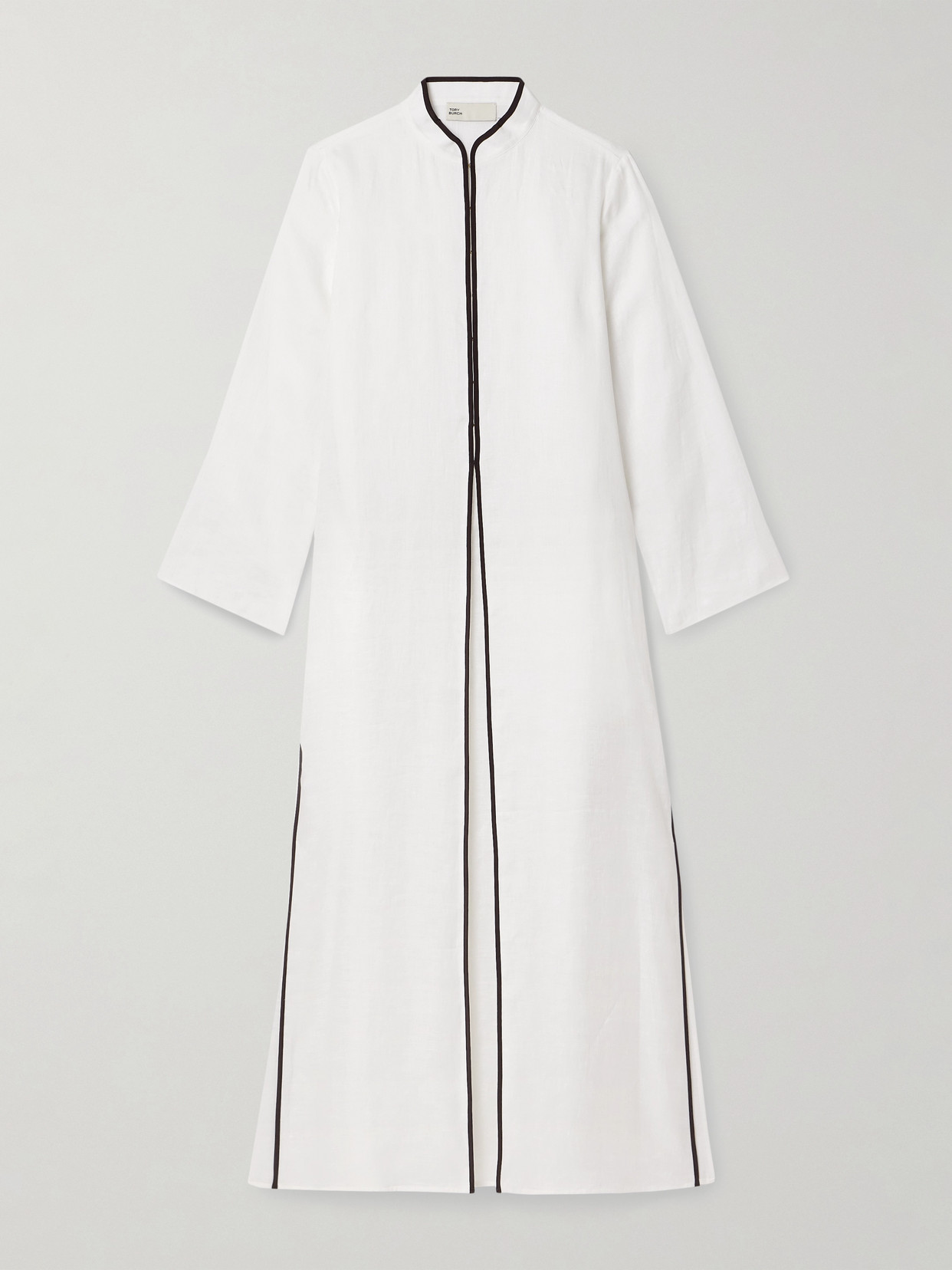 Shop Tory Burch Silk-trimmed Linen Kaftan In White