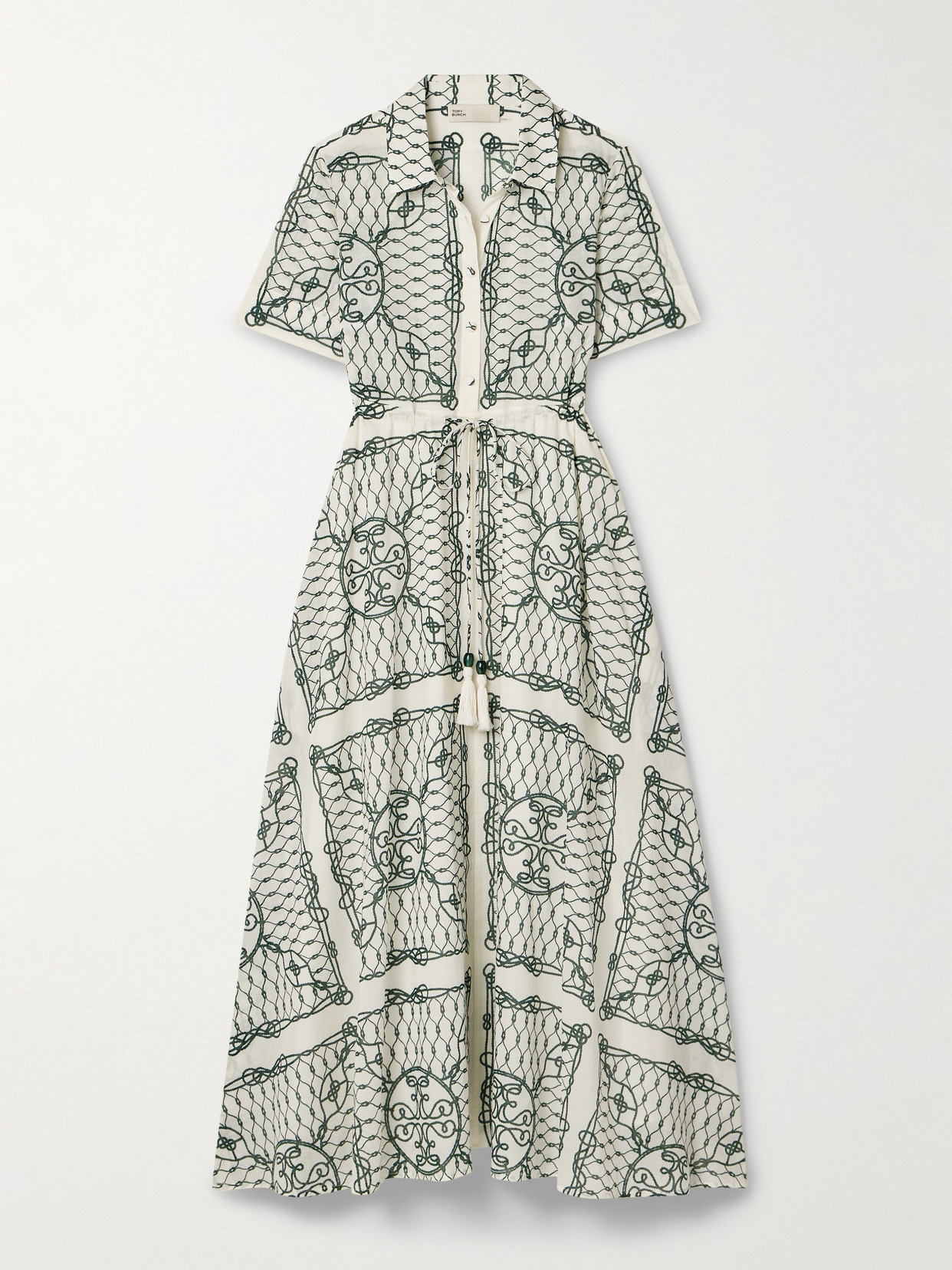 Tory Burch - Tasseled Printed Cotton-voile Midi Dress - White
