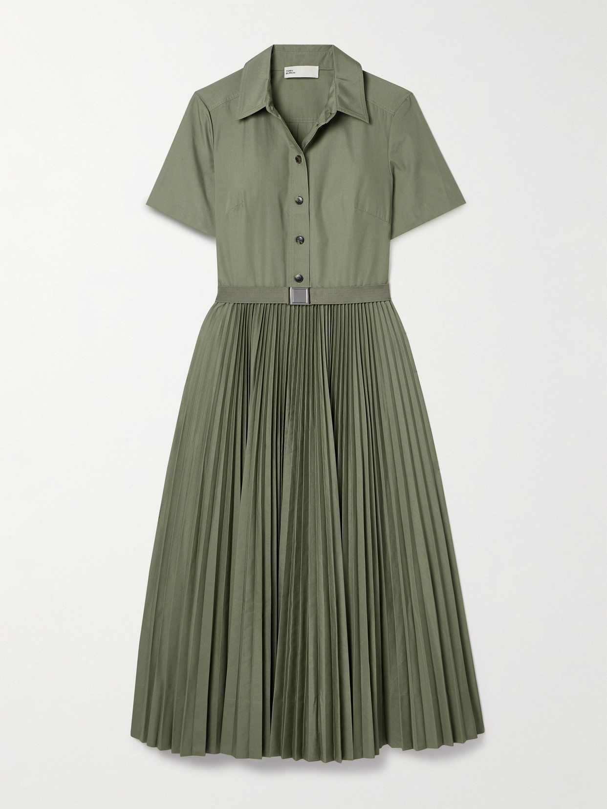 Tory Burch - Belted Pleated Poplin Midi Shirt Dress - Green