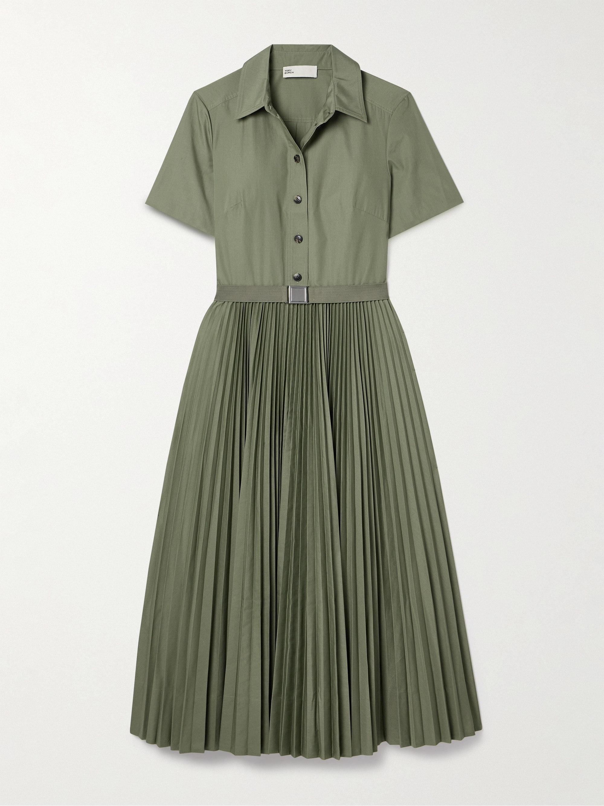 Tory Burch Belted pleated poplin midi shirt dress