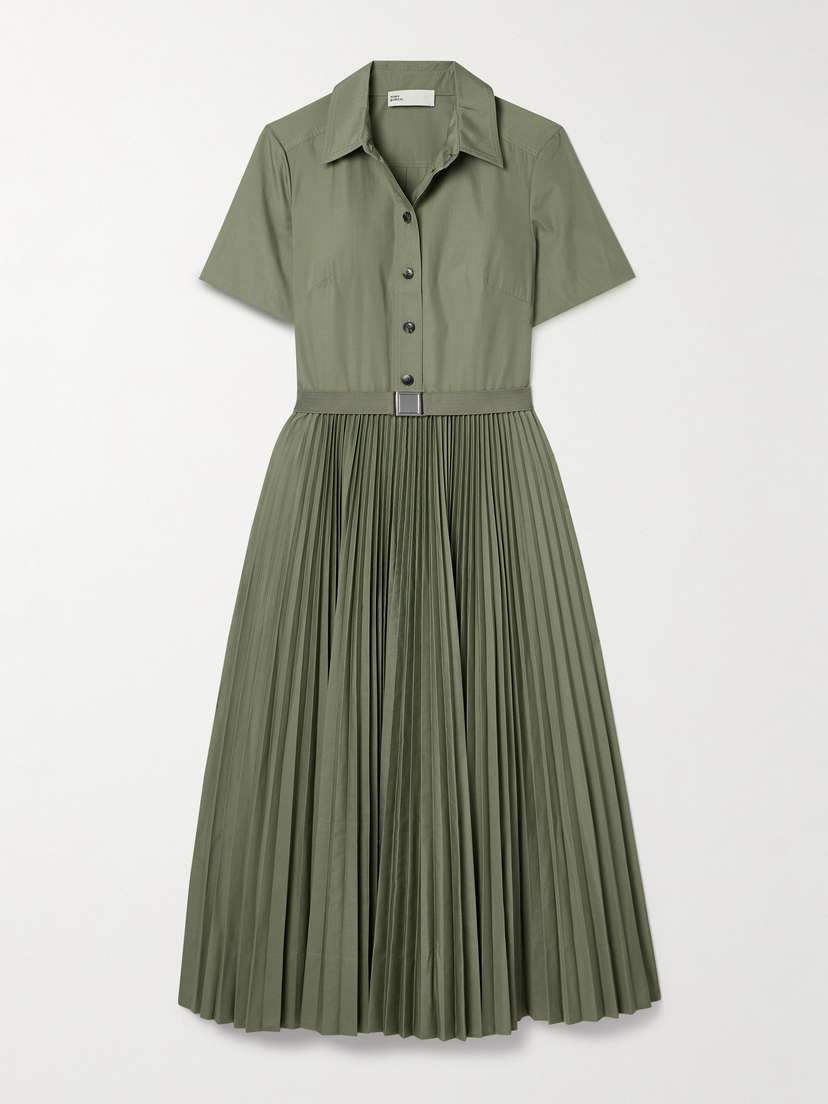 Tory Burch Belted Pleated Poplin Midi Shirt Dress