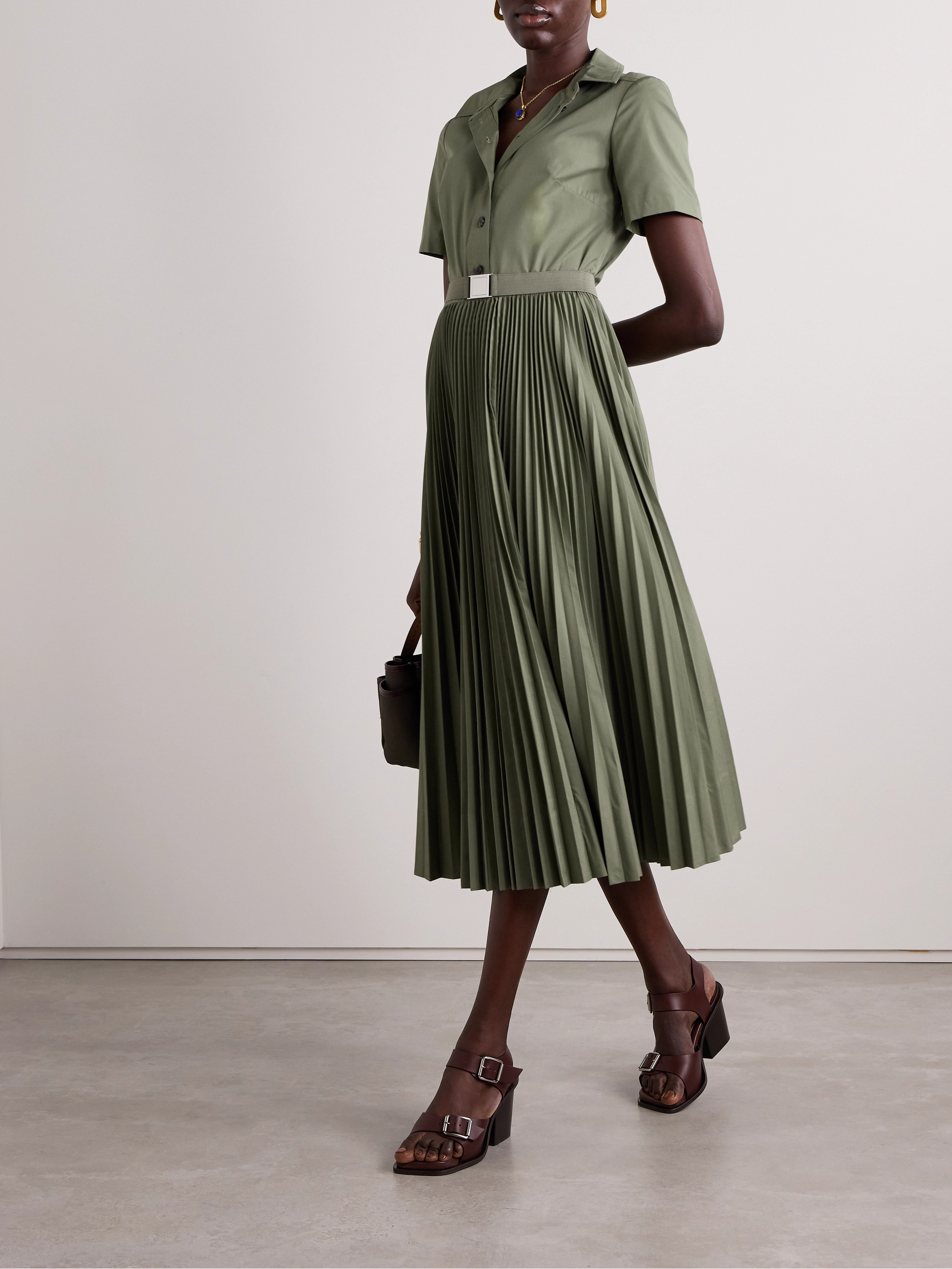 Tory Burch Belted pleated poplin midi shirt dress