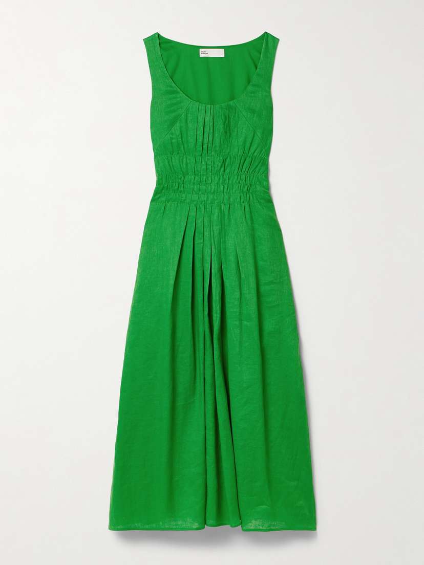 Tory Burch Pleated Linen Midi Dress