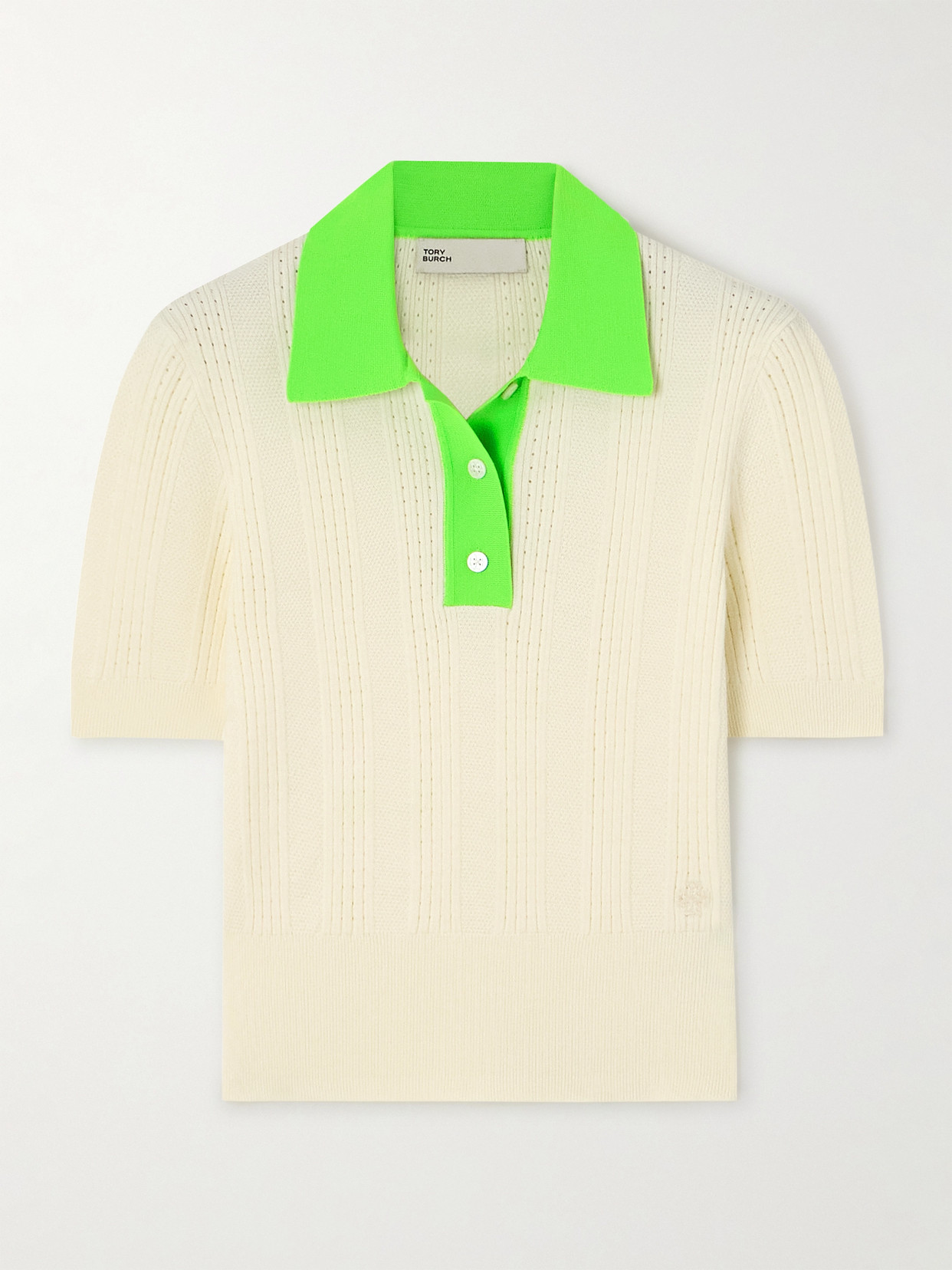 Tory Sport Tory Burch Cotton Pointelle Polo Sweater In Green