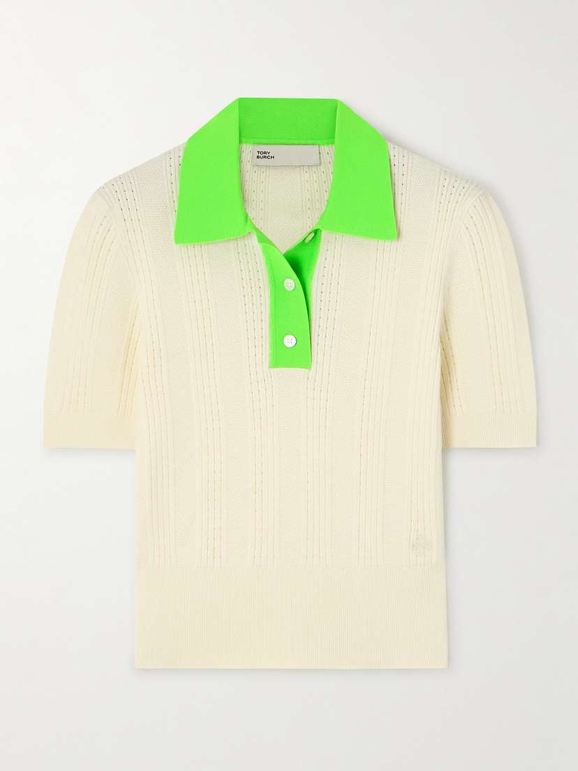 Tory Sport Pointelle-knitted Cotton Polo Shirt