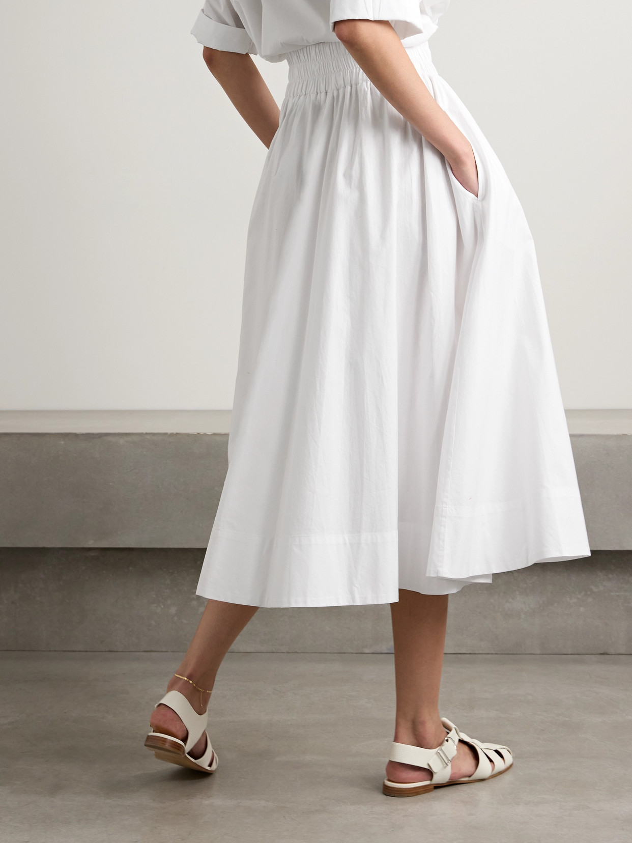 Shop Suzie Kondi The Kyria Pleated Cotton-poplin Midi Skirt In White