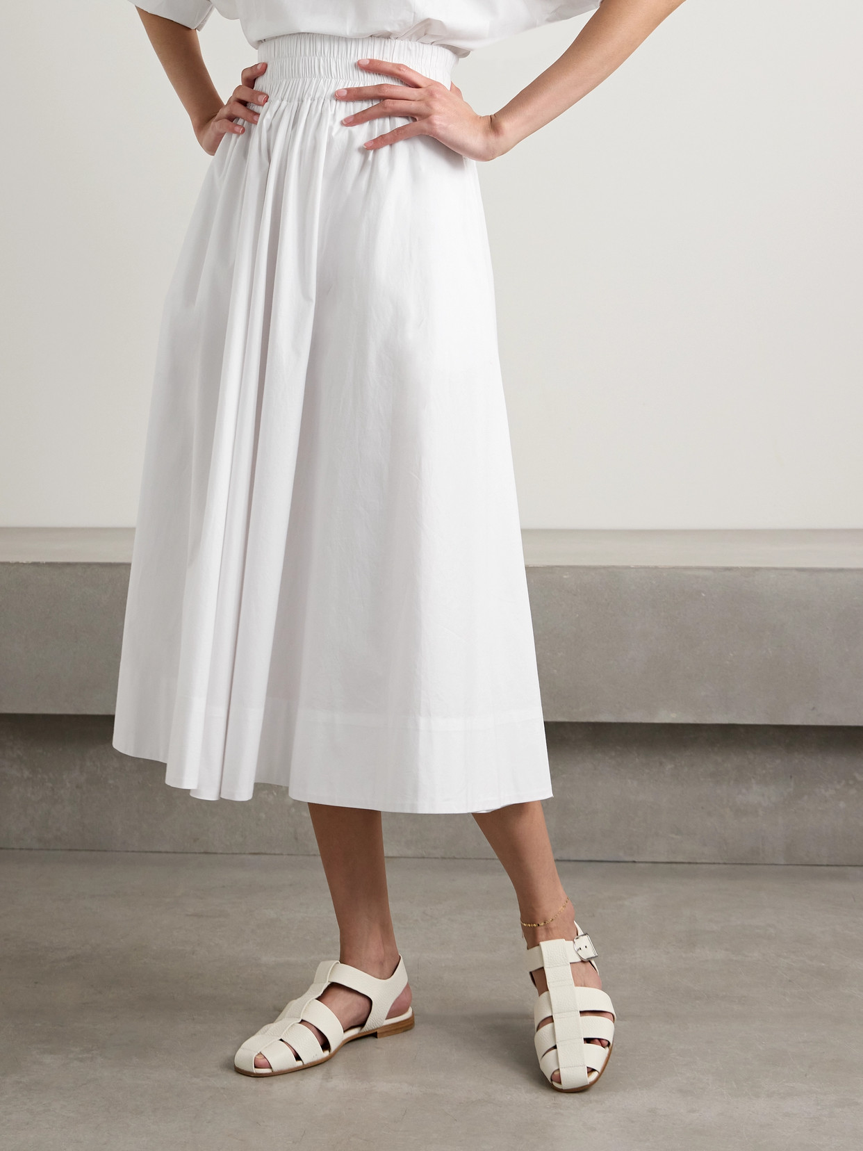 Suzie Kondi The Kyria Pleated Cotton-poplin Midi Skirt In White