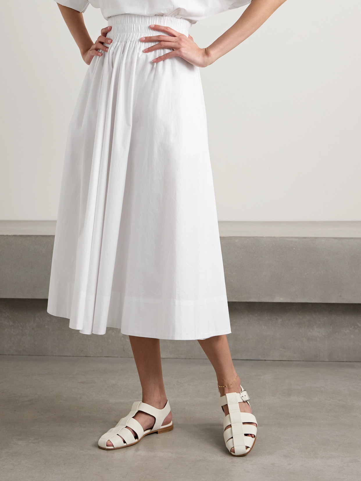 Shop Suzie Kondi The Kyria Pleated Cotton-poplin Midi Skirt In White