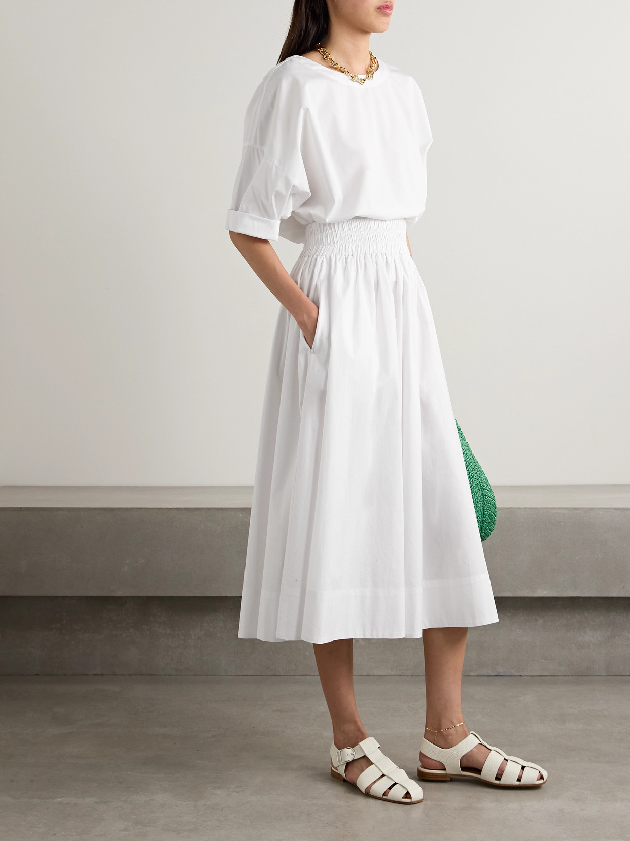 Suzie Kondi The Kyria Pleated Cotton-poplin Midi Skirt In White