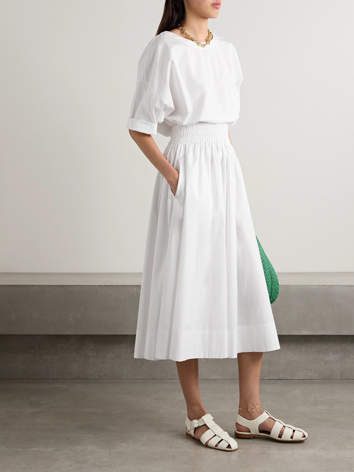 Shop Suzie Kondi The Kyria Pleated Cotton-poplin Midi Skirt In White