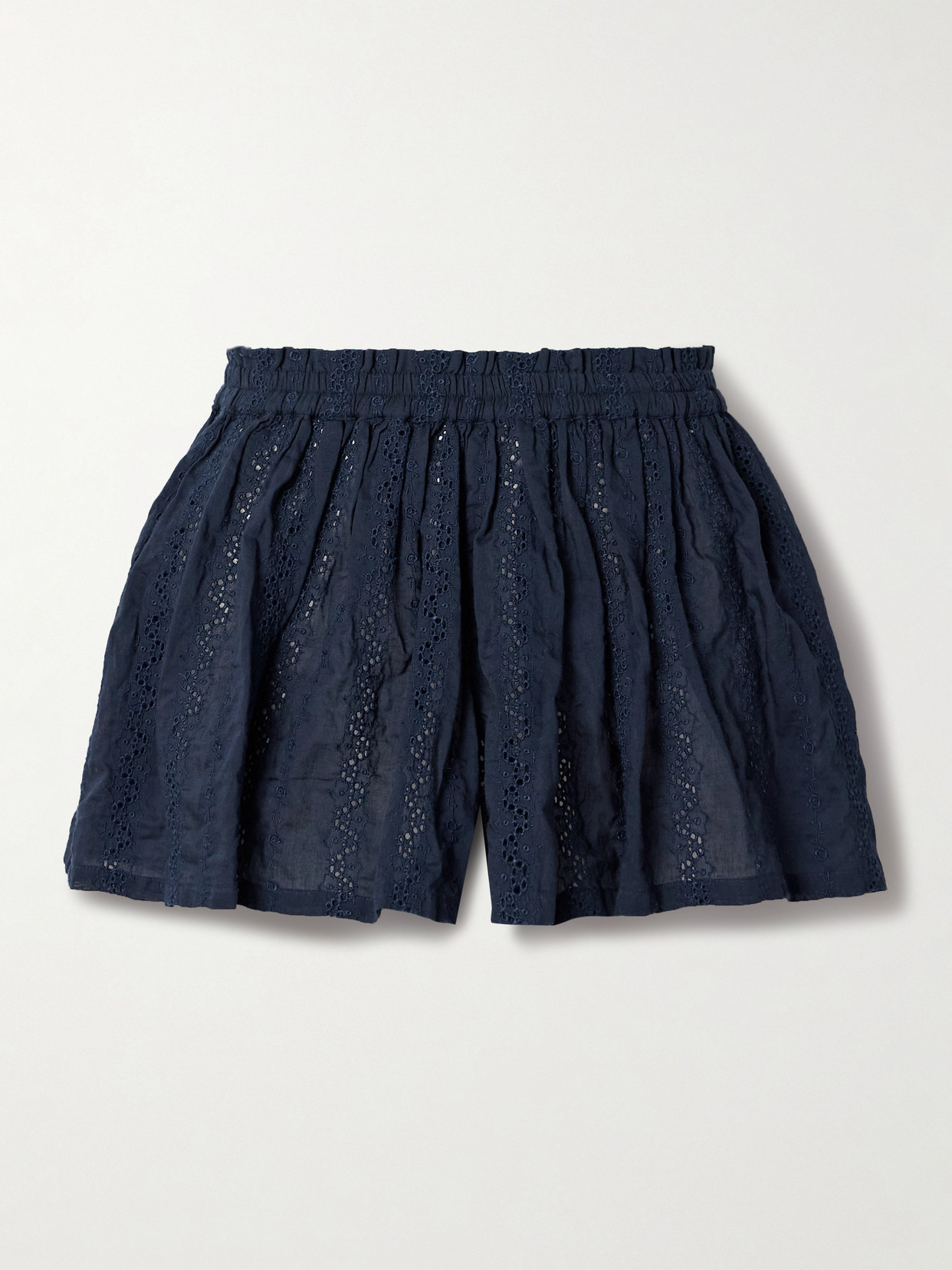 Suzie Kondi Pezo Pleated Broderie Anglaise Cotton-voile Shorts In Blue