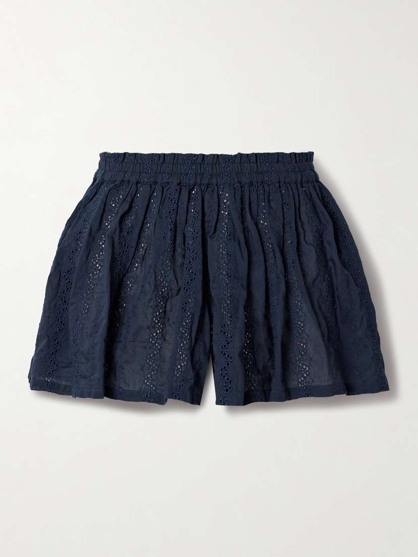 Suzie Kondi Pezo Pleated Broderie Anglaise Cotton-voile Shorts