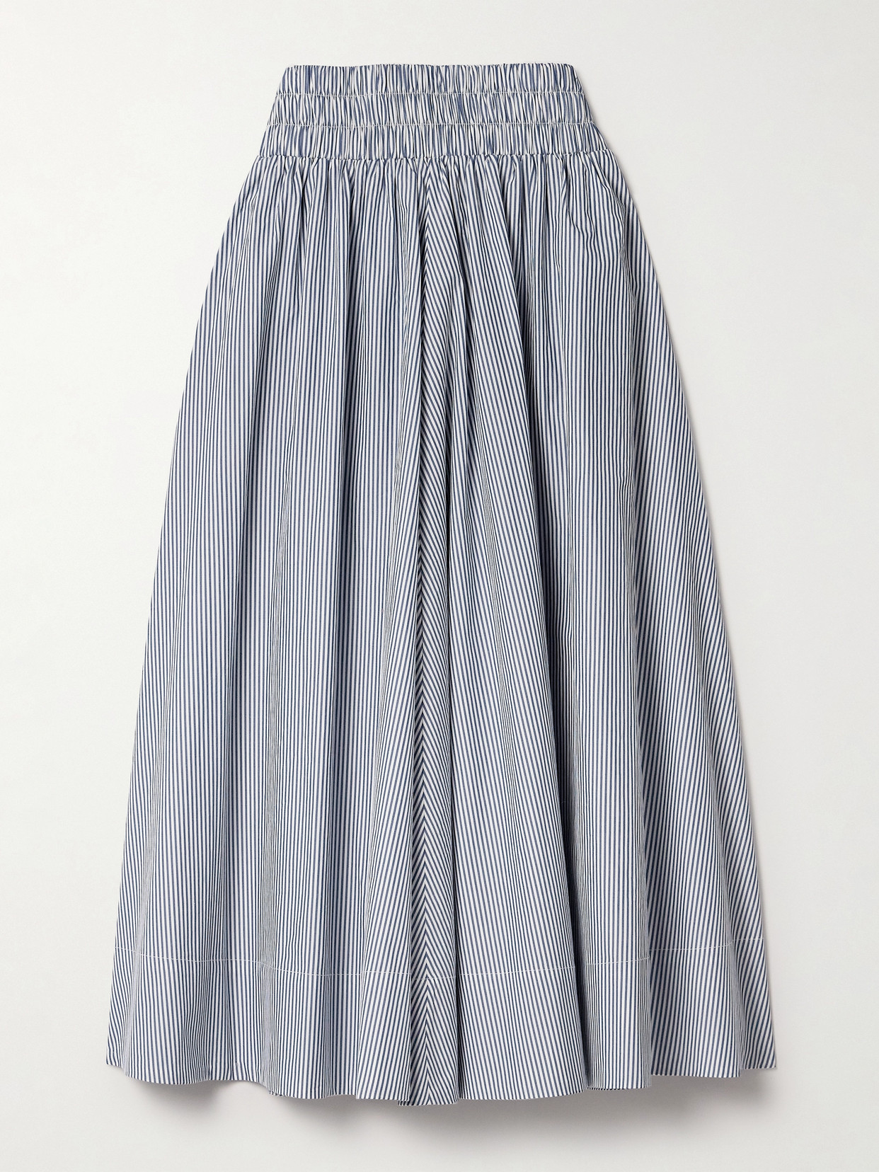 Suzie Kondi The Kyria Pleated Striped Cotton-poplin Midi Skirt In Blue