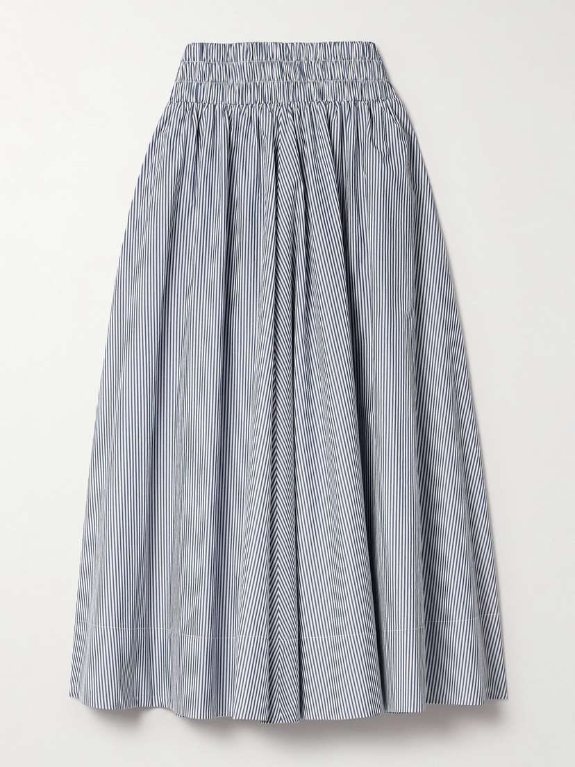 Suzie Kondi The Kyria Pleated Striped Cotton-poplin Midi Skirt - x large