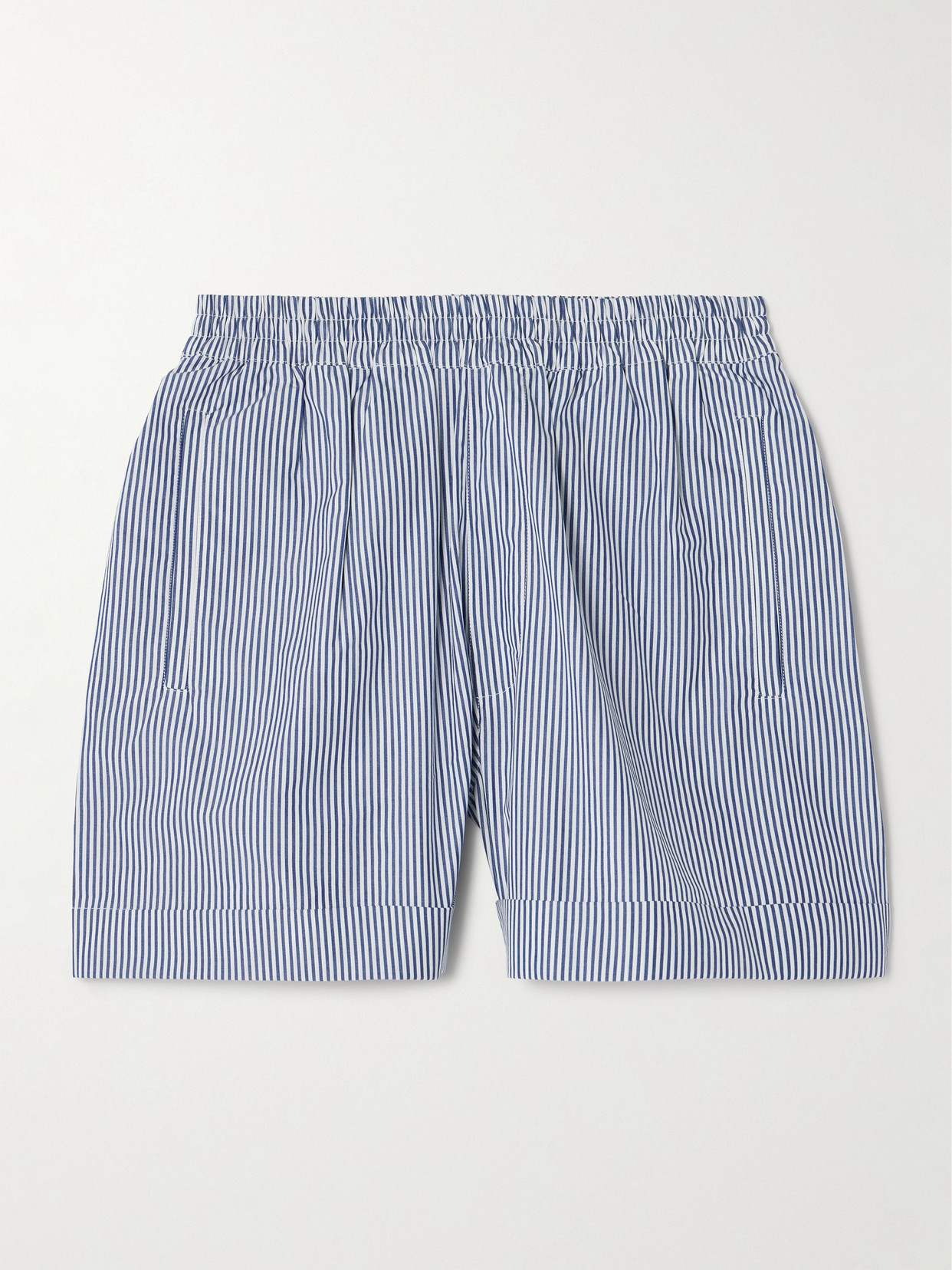 Suzie Kondi Striped Cotton-poplin Shorts In Blue