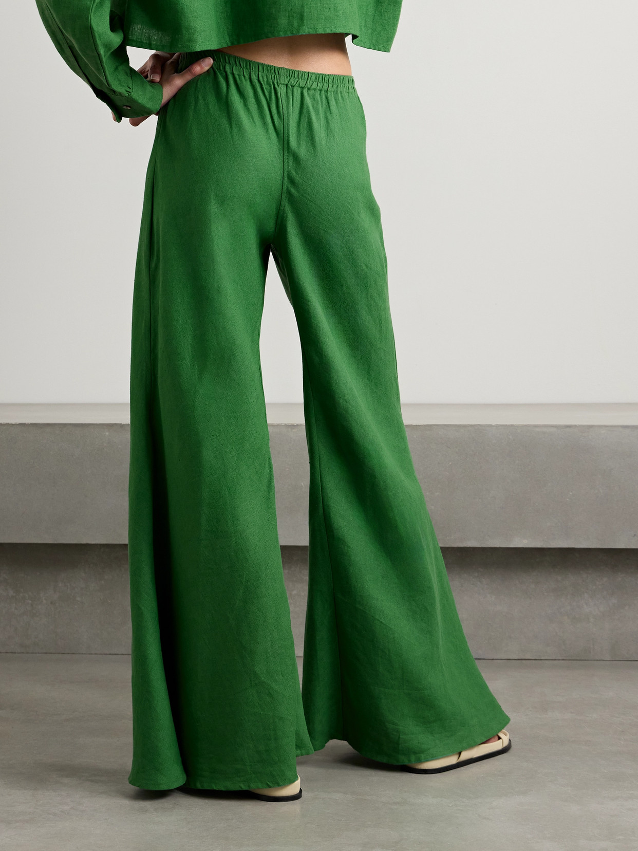 Shop Suzie Kondi Aensi Linen Wide-leg Pants In Green