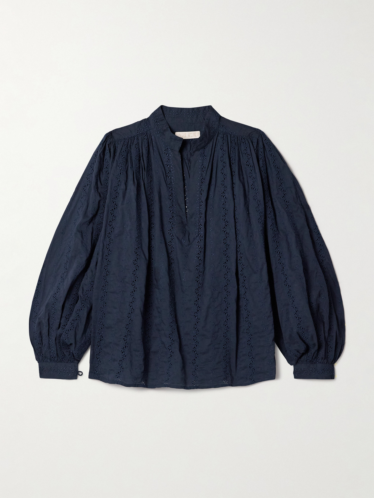 Suzie Kondi Kaprico Gathered Broderie Anglaise Cotton Blouse In Blue