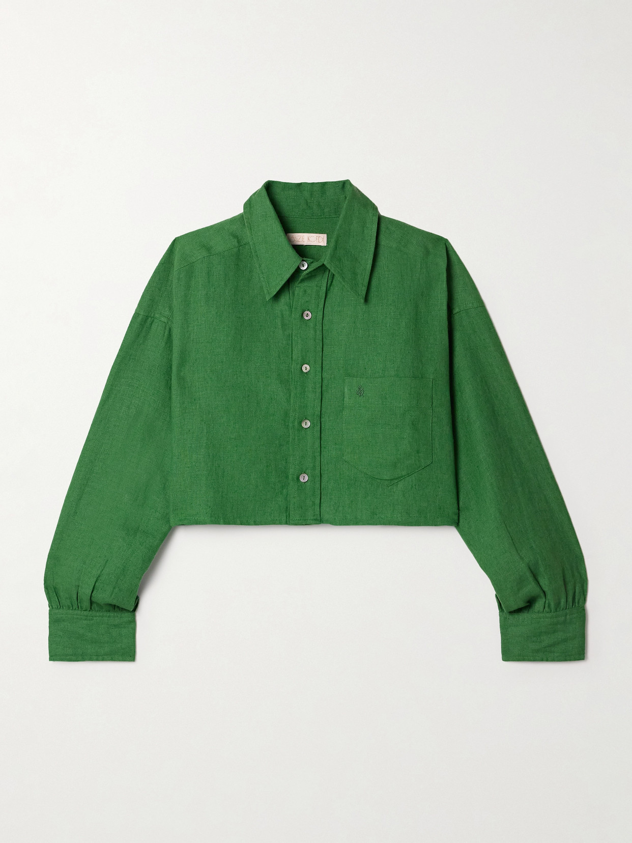 Suzie Kondi Leuka Cropped Linen Shirt In Green
