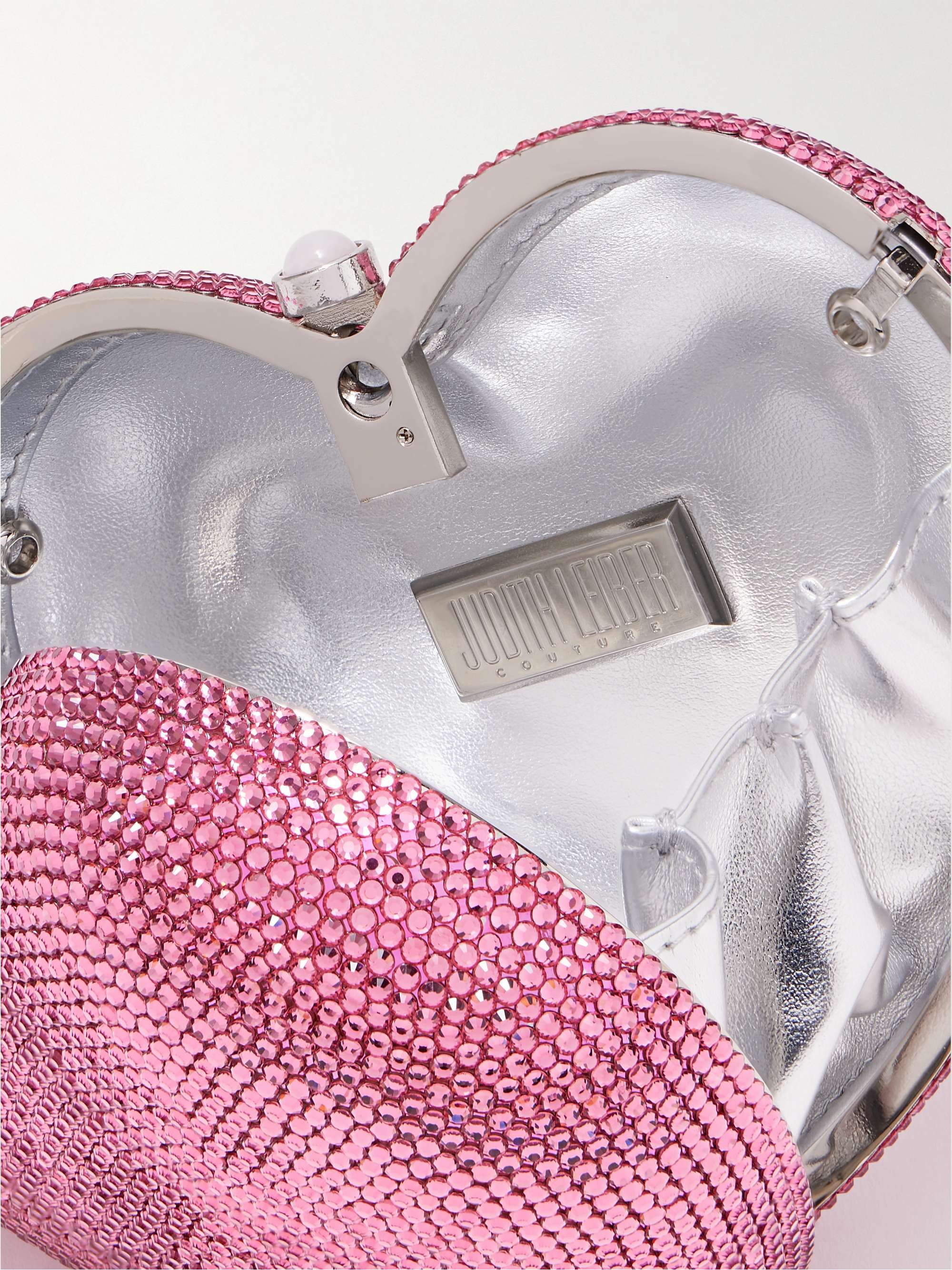 JUDITH LEIBER COUTURE Petit Coeur crystal-embellished silver-tone clutch