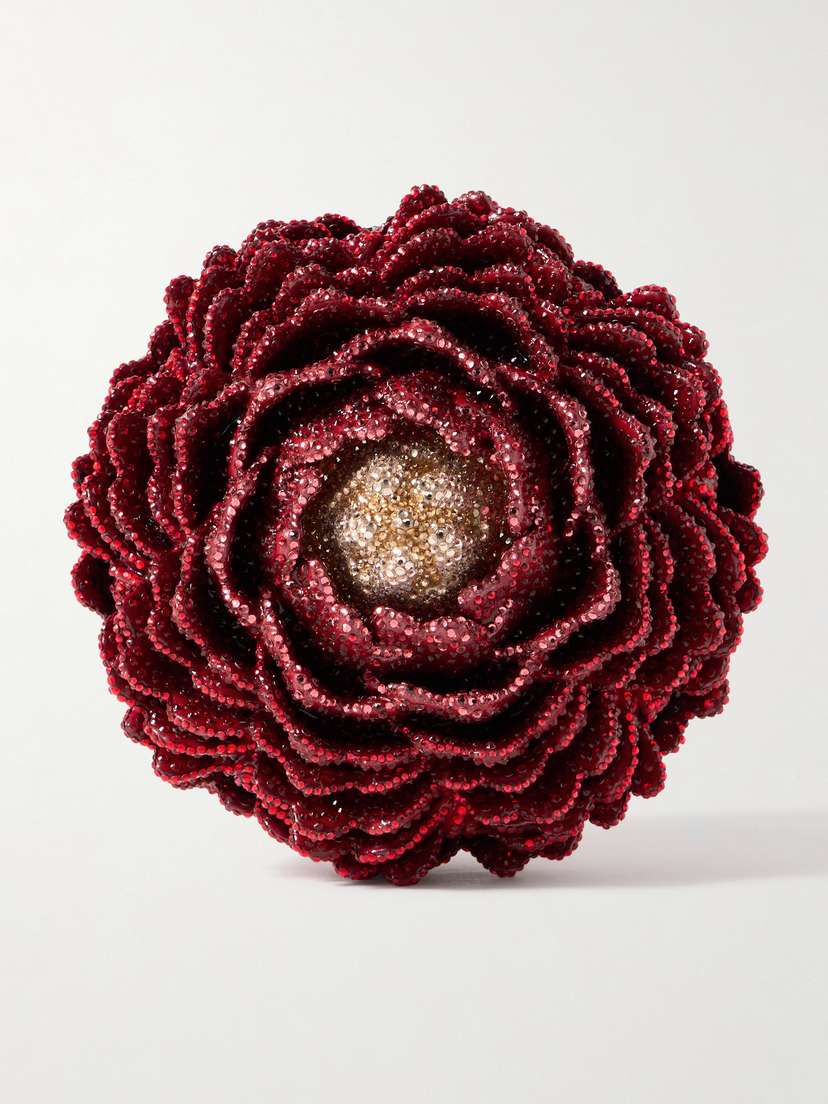 Judith Leiber Couture Peony Flame Crystal-embellished Silver-tone Clutch