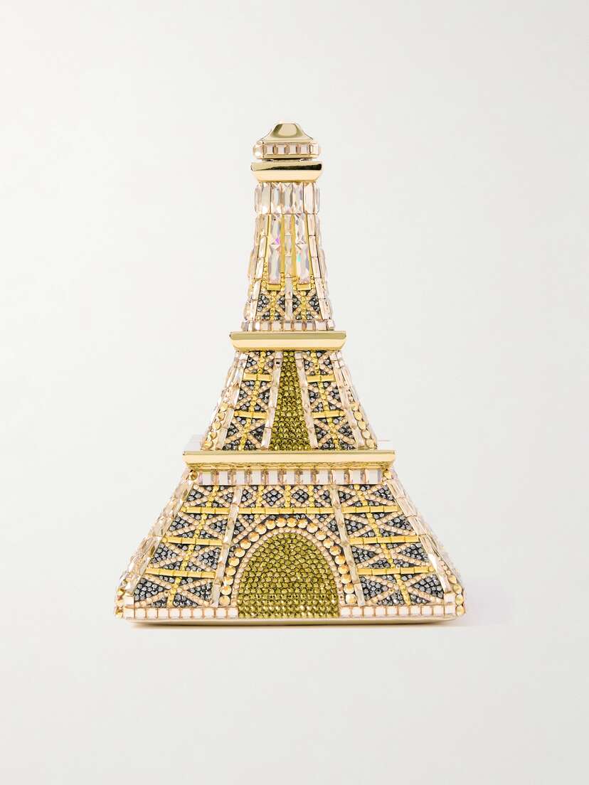 Judith Leiber Couture Eiffel Tower Bonne Nuit Crystal-embellished Gold-tone Clutch