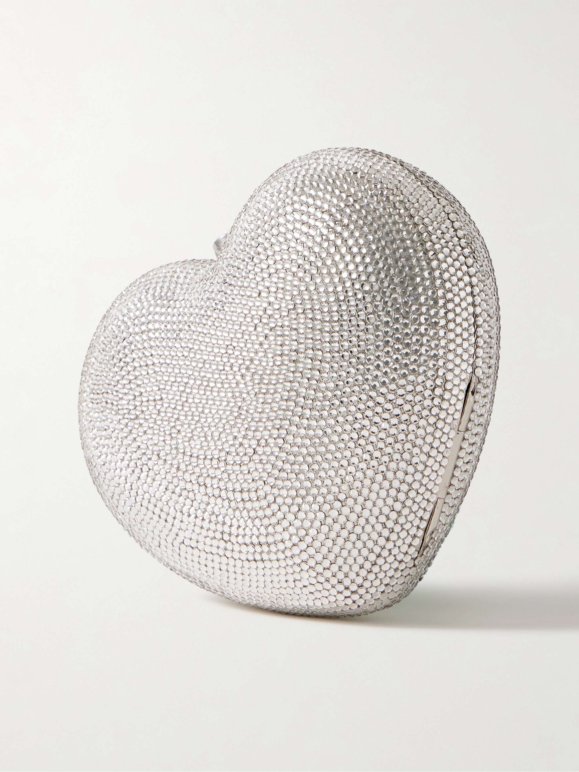 JUDITH LEIBER COUTURE Pochette en métal argenté à cristaux Petit Coeur