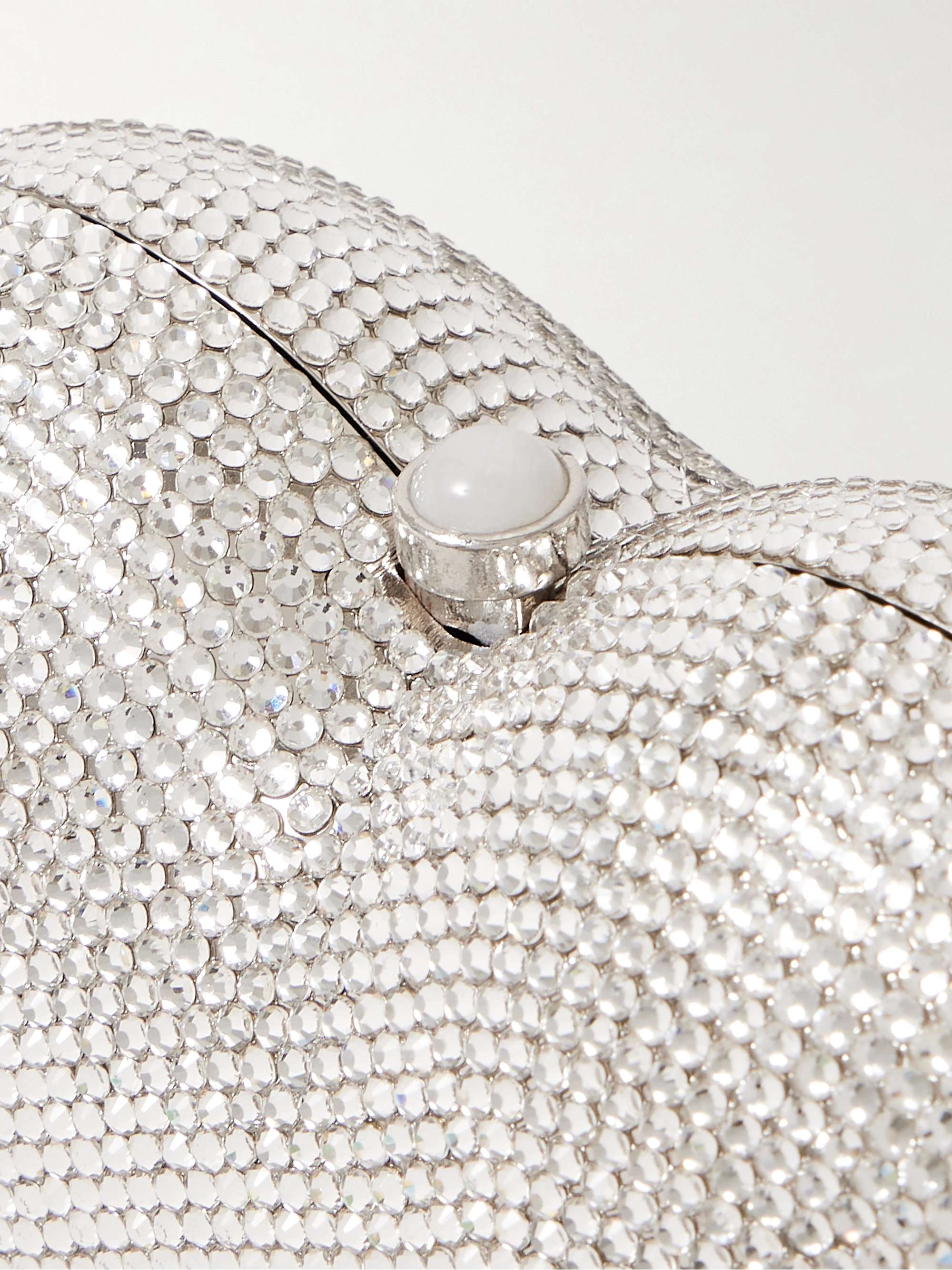JUDITH LEIBER COUTURE Pochette en métal argenté à cristaux Petit Coeur