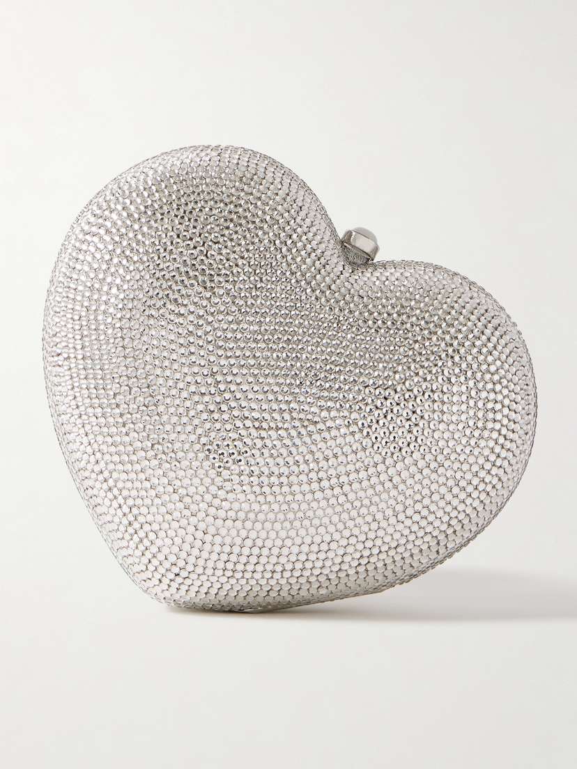 Judith Leiber Couture L'amour Petit Coeur Crystal-embellished Silver-tone Clutch