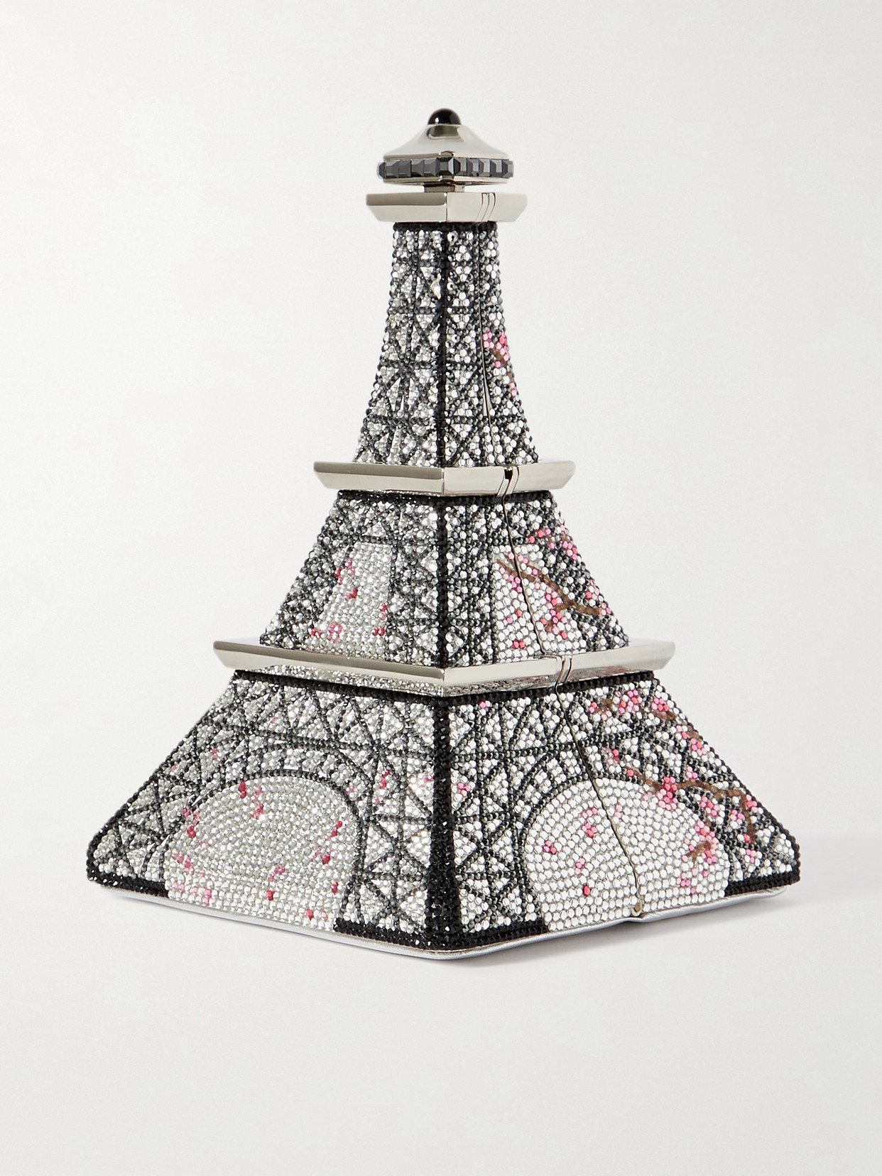 Shop Judith Leiber Eiffel Tower Crystal-embellished Silver-tone Clutch