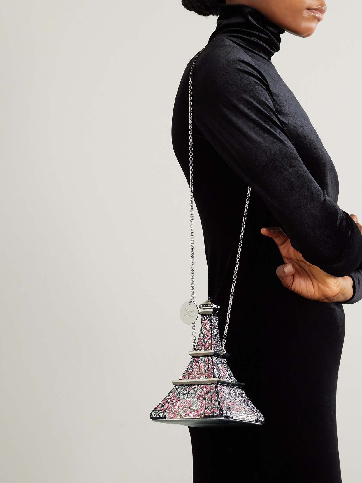 Judith Leiber Eiffel Tower Crystal-embellished Silver-tone Clutch In Silver