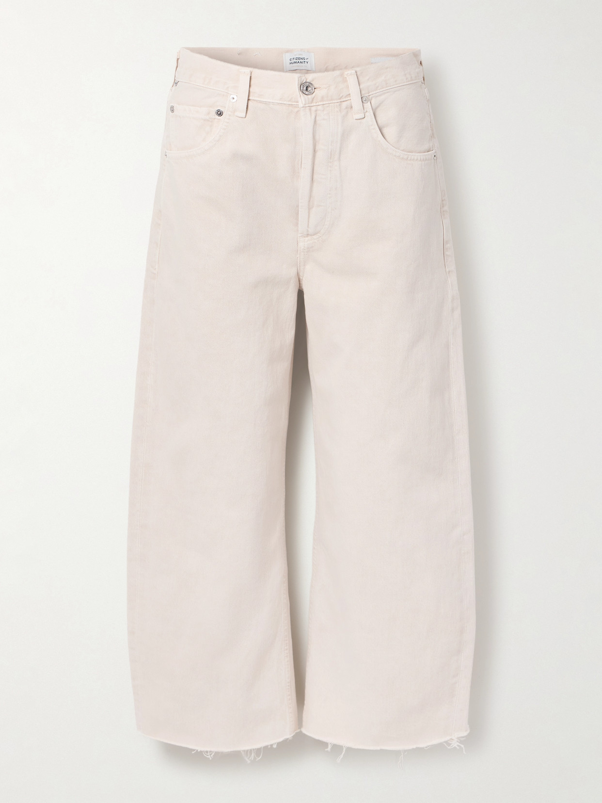 Shop Citizens Of Humanity Ayla Cropped Frayed High-rise Barrel-leg Jeans In Off-white