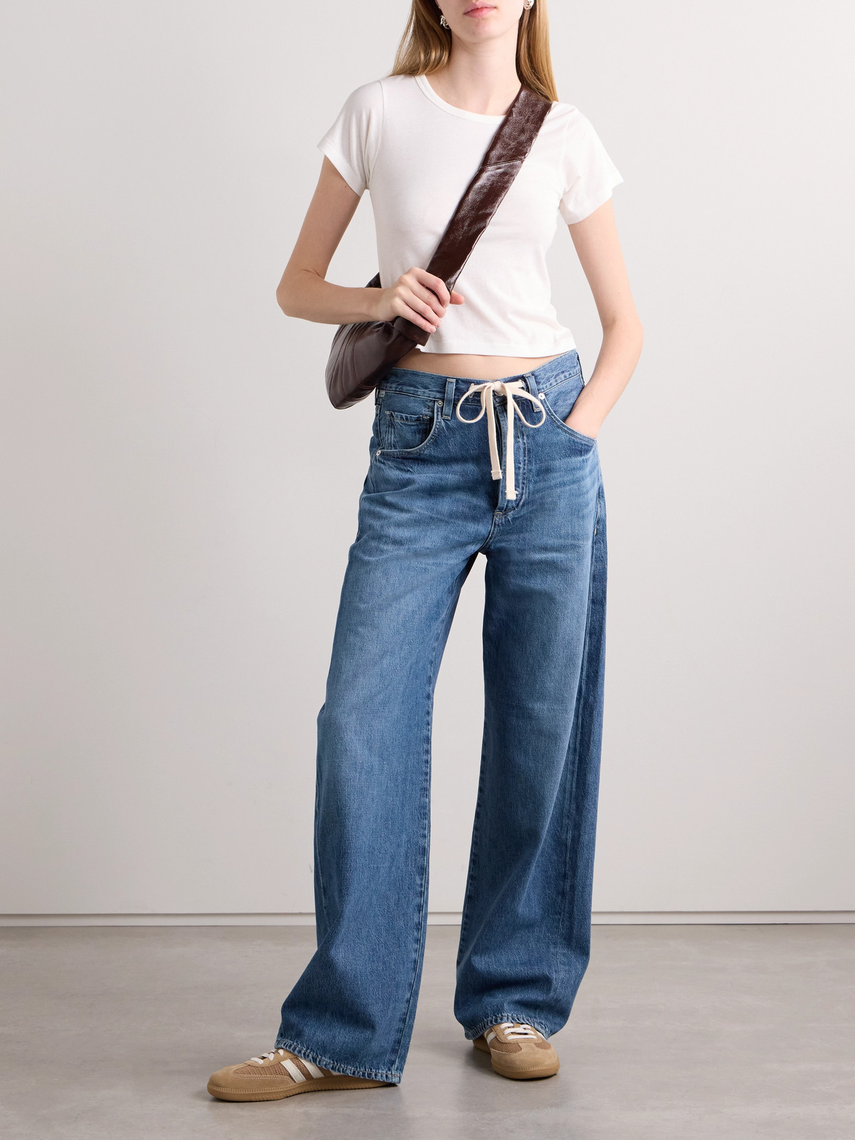 Shop Citizens Of Humanity Brynn Drawstring Mid-rise Wide-leg Jeans In Blue