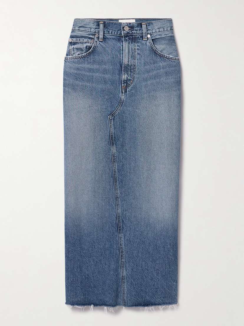 Citizens of Humanity Circolo Frayed Denim Maxi Skirt